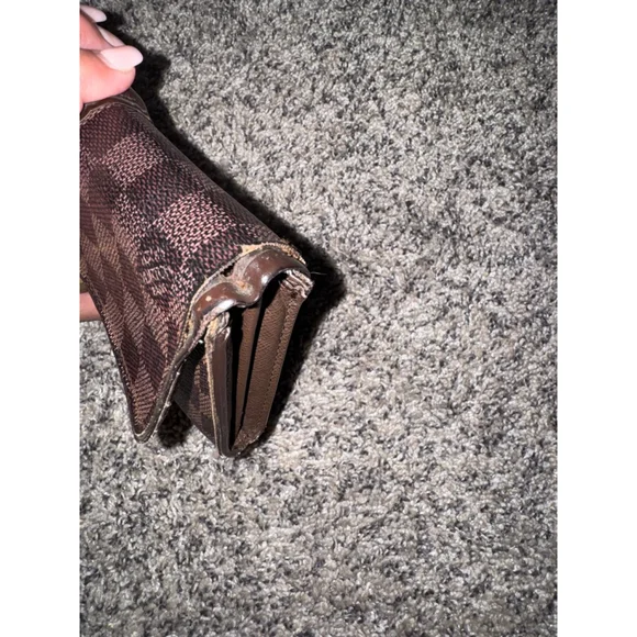 Louis Vuitton Damier Ebene Long Wallet Push Lock Clutch Style Brown Checkered - Picture 6 of 16